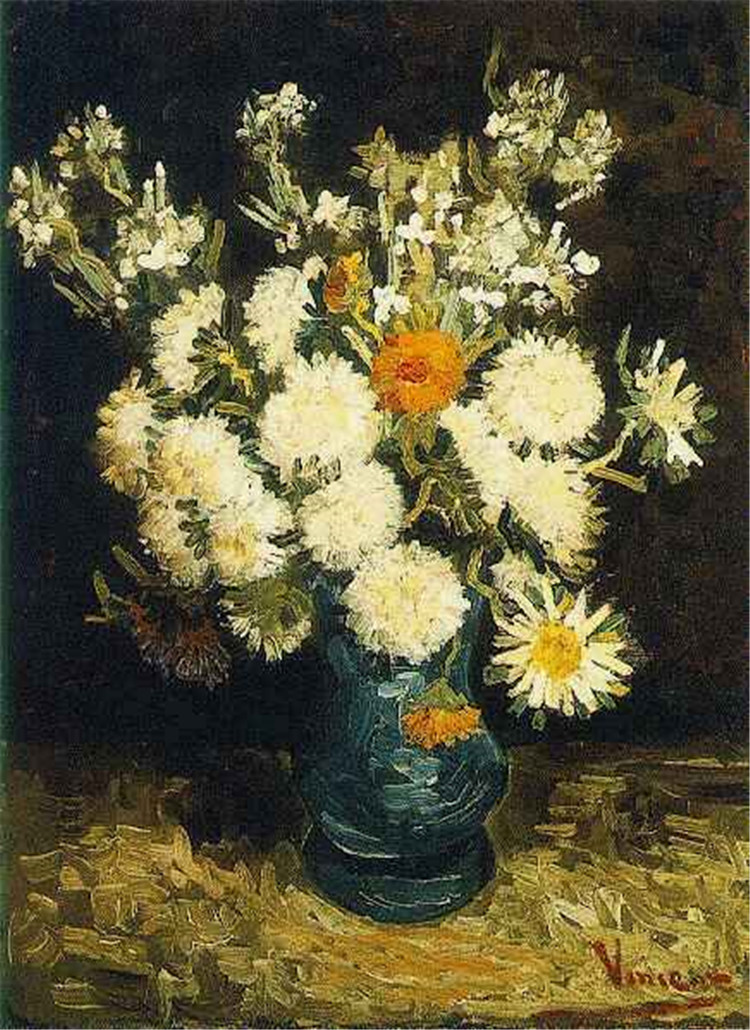 Flowers In A Blue Vase Van Gogh Oil Painting